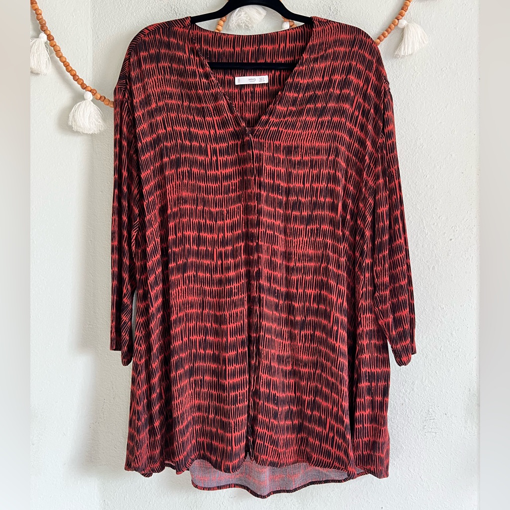 Mng Patterned Button Up Tunic Shift Top
